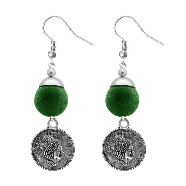 women art deco stud earrings -Tip Top Fashions Green Thread Silver Plated Dangler Earrings - 1310944D