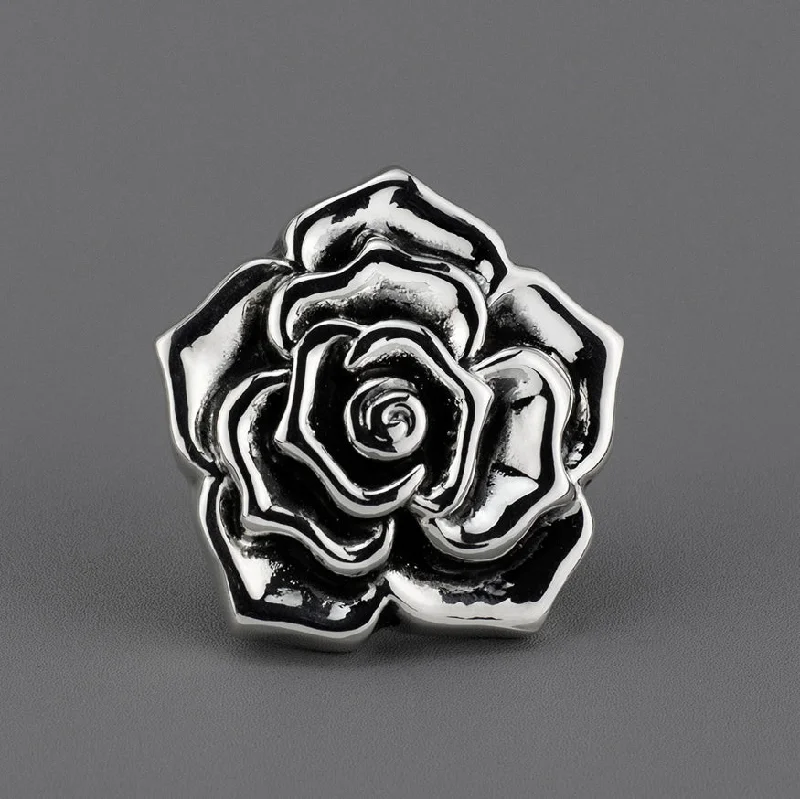 women stack rings -Chunky Silver Rose Statement Ring