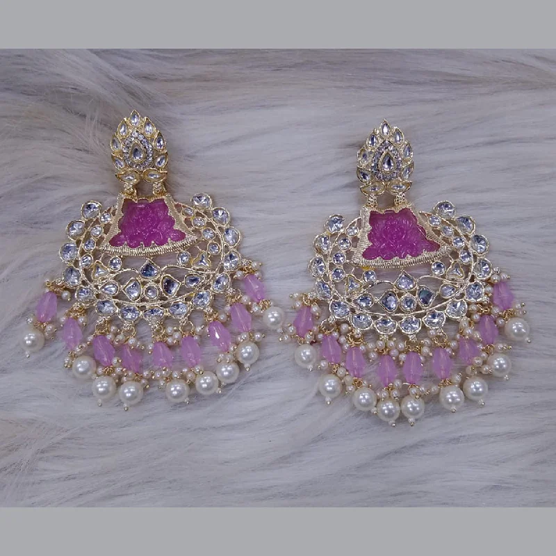 women floral earrings -SNERA Gold Plated Kundan Stone And Pearl Dangler Earrings