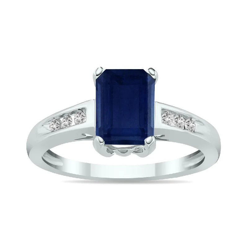 women princess cut solitaire engagement rings -Sapphire  And Diamond Ring In 14K White Gold