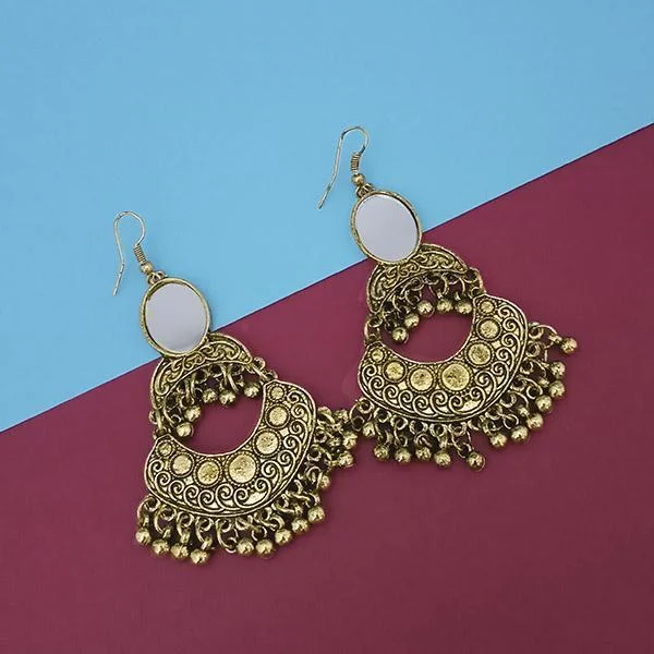 women trendy hoop earrings -Tip Top Fashions Gold Plated Mirror Dangler Earrings - 1314826B