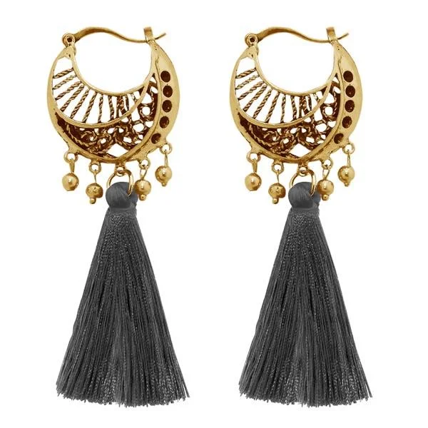 women geometric earrings -Jeweljunk Grey Thread Gold Plated Earrings - 1310953C