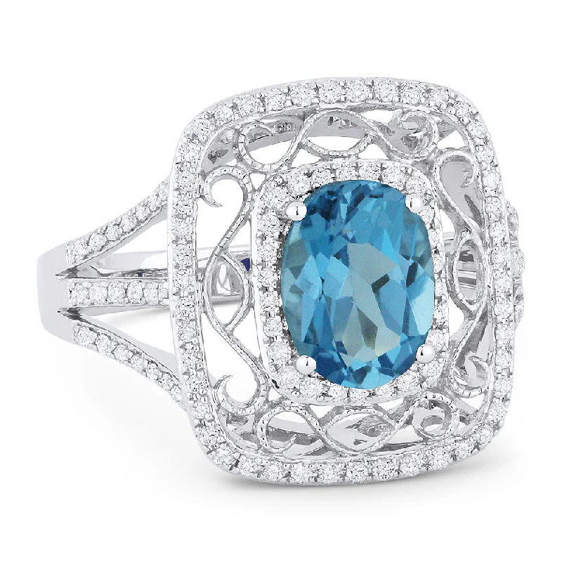 women sterling silver engagement rings -14K White Gold,blue Topaz Ring