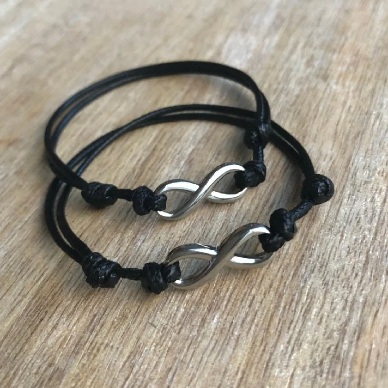 women adjustable bangle sets -Infinity Set Bracelets, His and Hers Bracelets, Black Matching Bracelets, Set of 2  WC001131