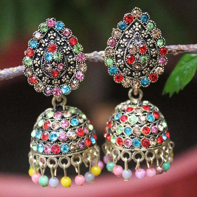 women bold earrings -H K Fashion  Oxidised Gold Plated  Austrian Stone Jhumki Earrings