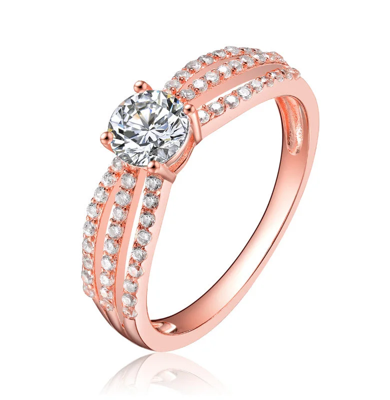 women men’s engagement rings -GENEVIVE Sterling Silver Rose Gold Plated Cubic Zirconia Modern Ring