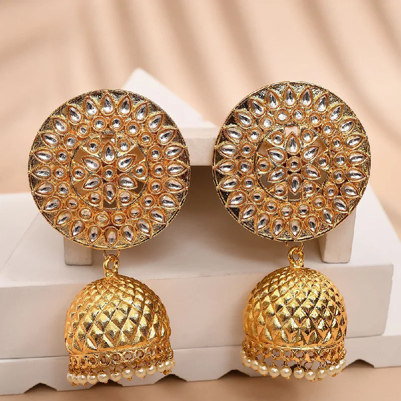 women zodiac earrings -Shagna Gold Plated Kundan Stone Jhumki Earrings