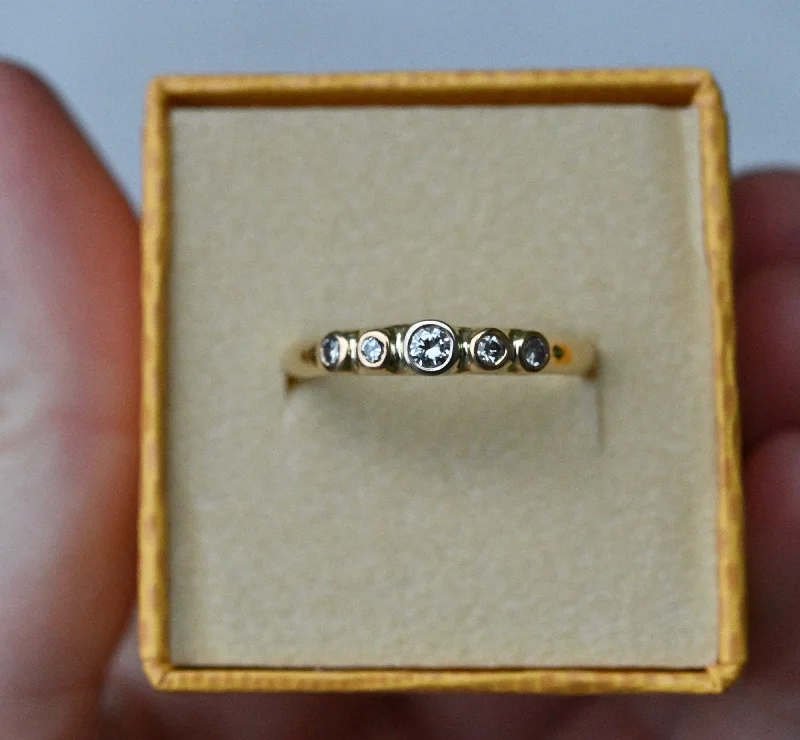 women delicate rings -Halo 14k Gold 5 Stone Ring Setting - Made To Order