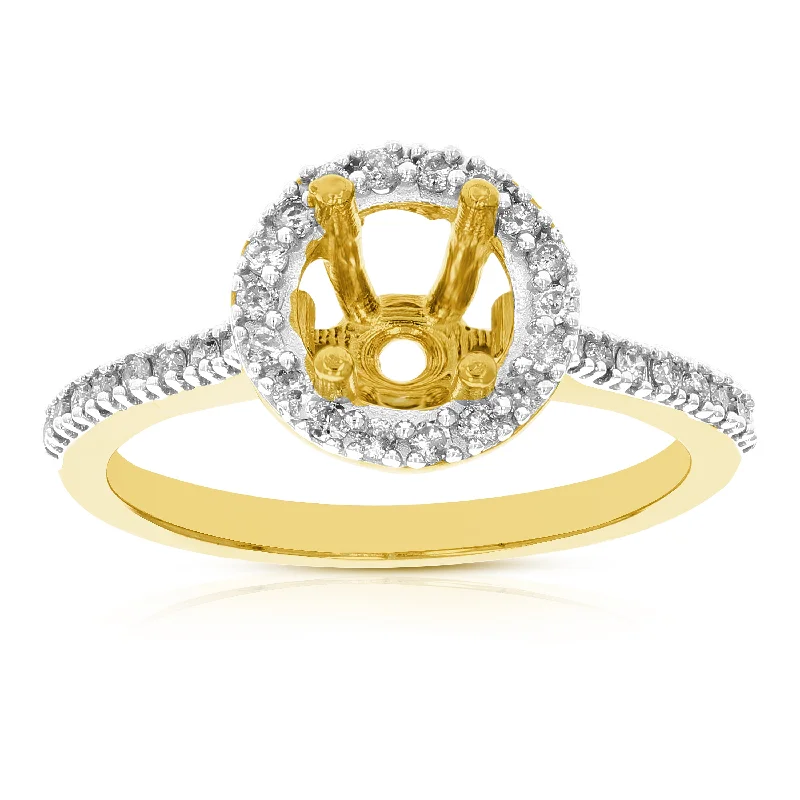 women heart-shaped engagement rings -1/3 cttw Diamond Semi Mount Engagement Ring 14K Yellow Gold Round Halo Prong Set