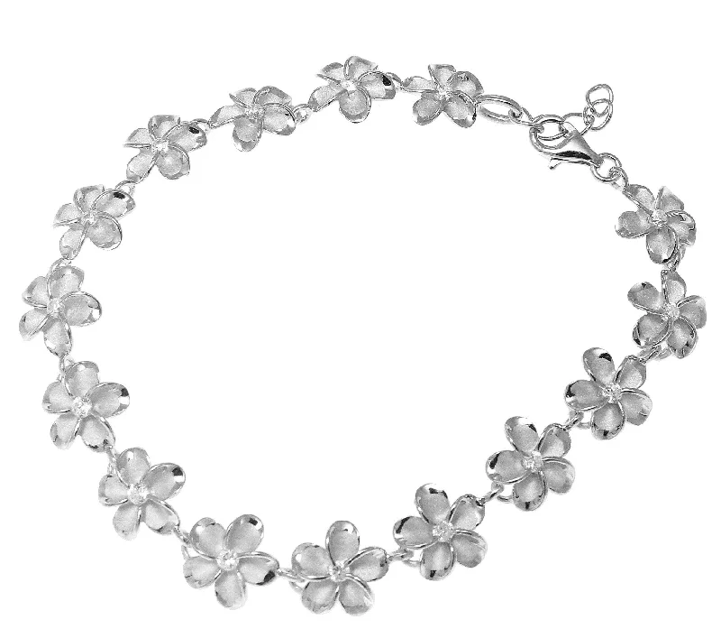 women fashion bangles -10MM STERLING SILVER 925 HAWAIIAN PLUMERIA FLOWER BRACELET RHODIUM