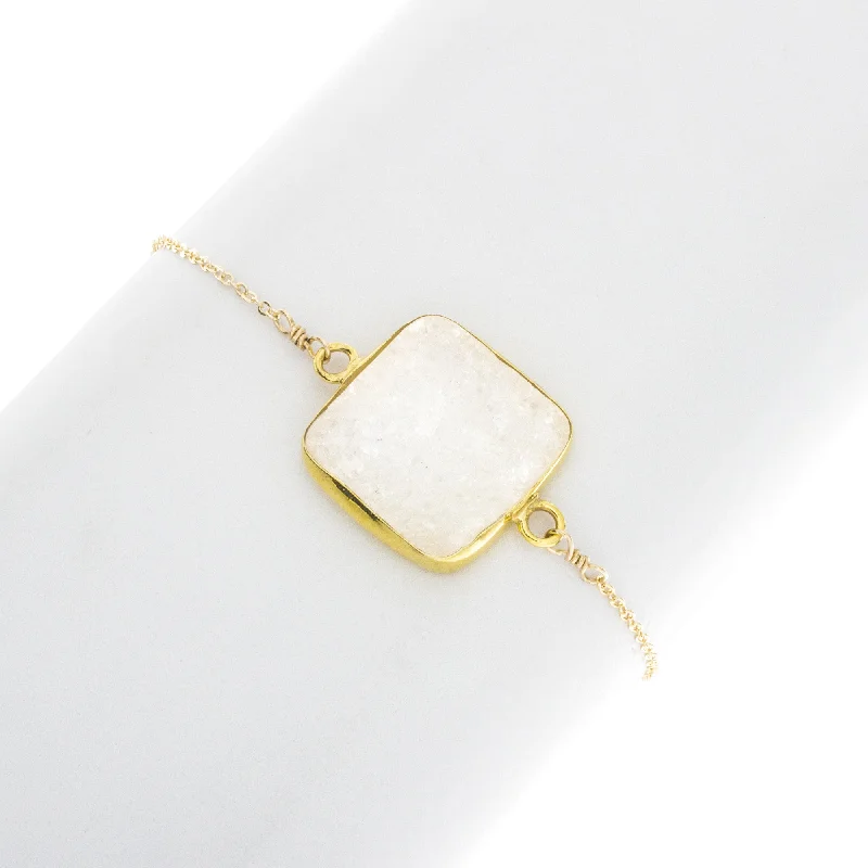 women adjustable bangle sets -Large Square Plain Bezel Bracelet BR225