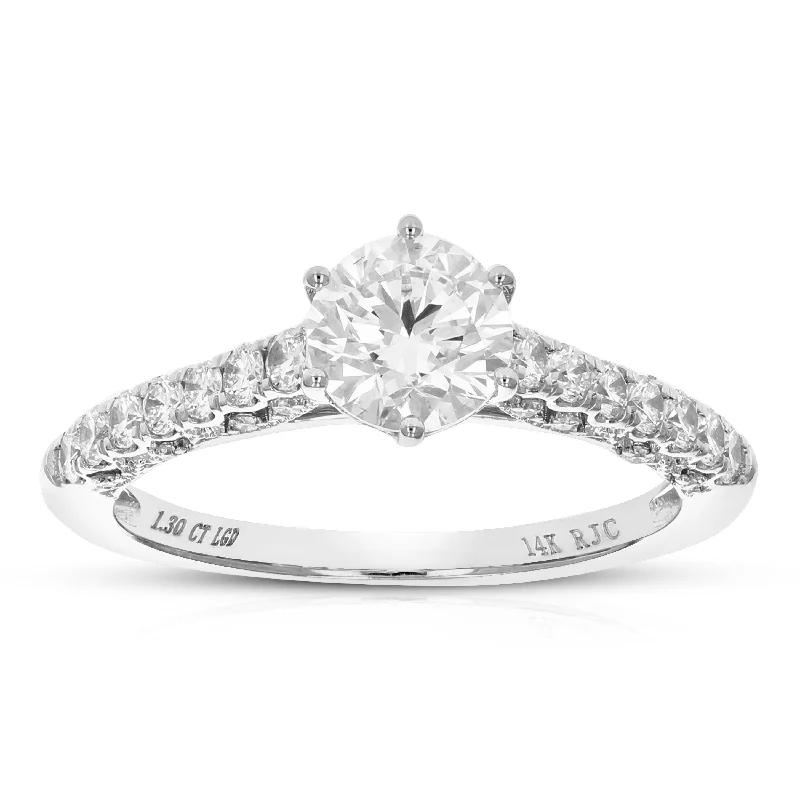 women men’s solitaire engagement rings -1.30 cttw Lab Created Diamond Engagement Ring in 14K White Gold Prong Set Round