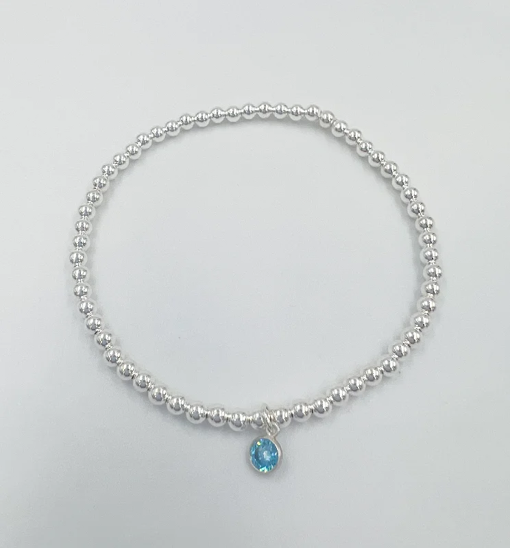 Sterling Silver with Blue Crystal Bezel drop 6.5”