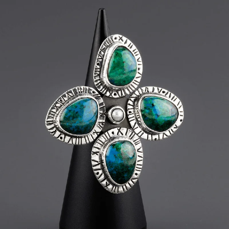 women modern wedding rings -Oversized Chrysocolla Stone Ring