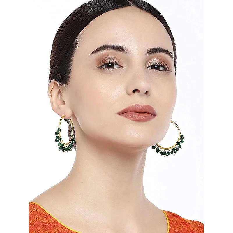 women gold statement earrings -Etnico Gold Plated Chandbali Hoop Earrings Handcrafted with pearl for Women/Girls (E2628G)