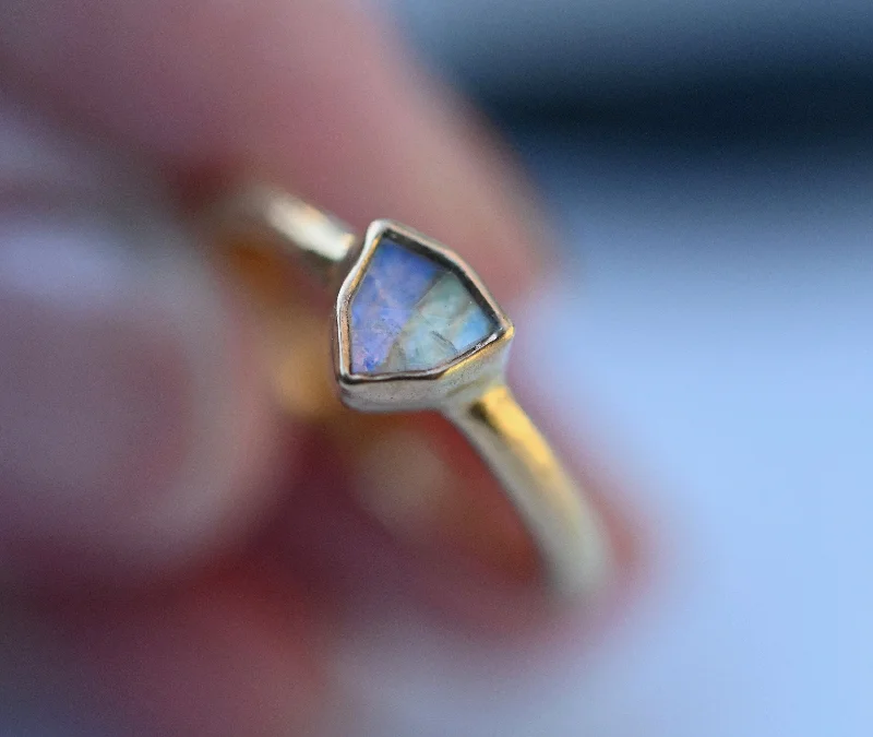 women yellow gold rings -Shield Moonstone 18k Gold Ring - size 6.75