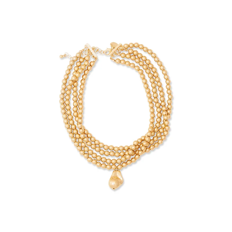 women link necklaces -Gold Bead & Nugget Pendant Necklace