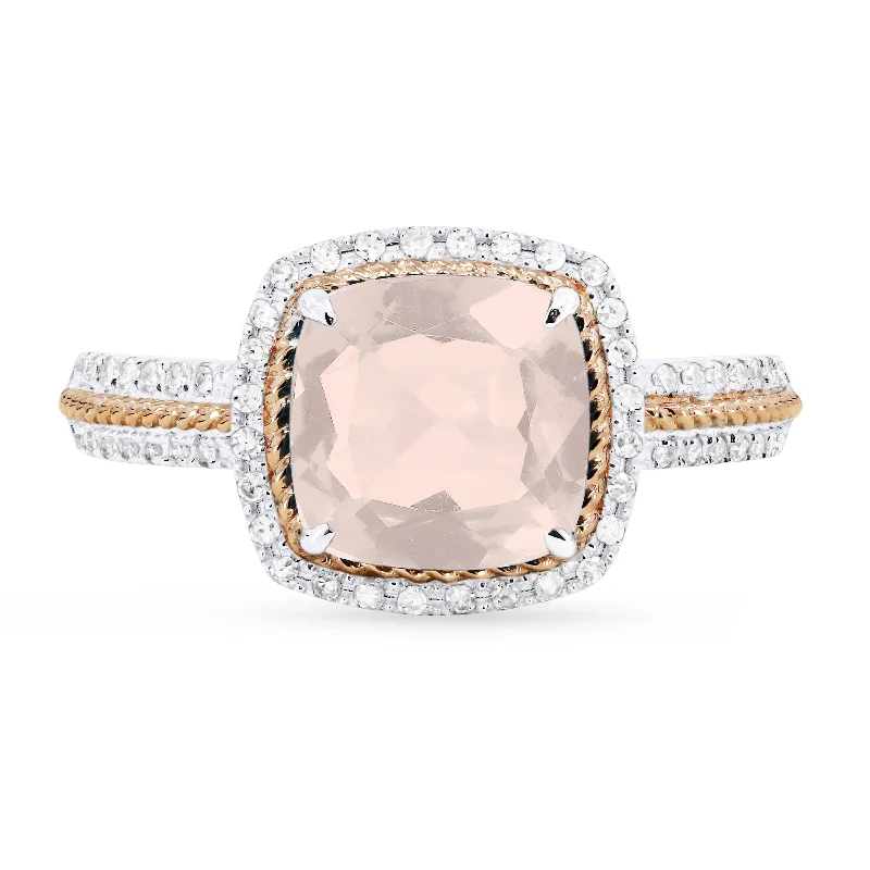 women cushion diamond rings -14K White And Rose Gold,created Morganite Ring