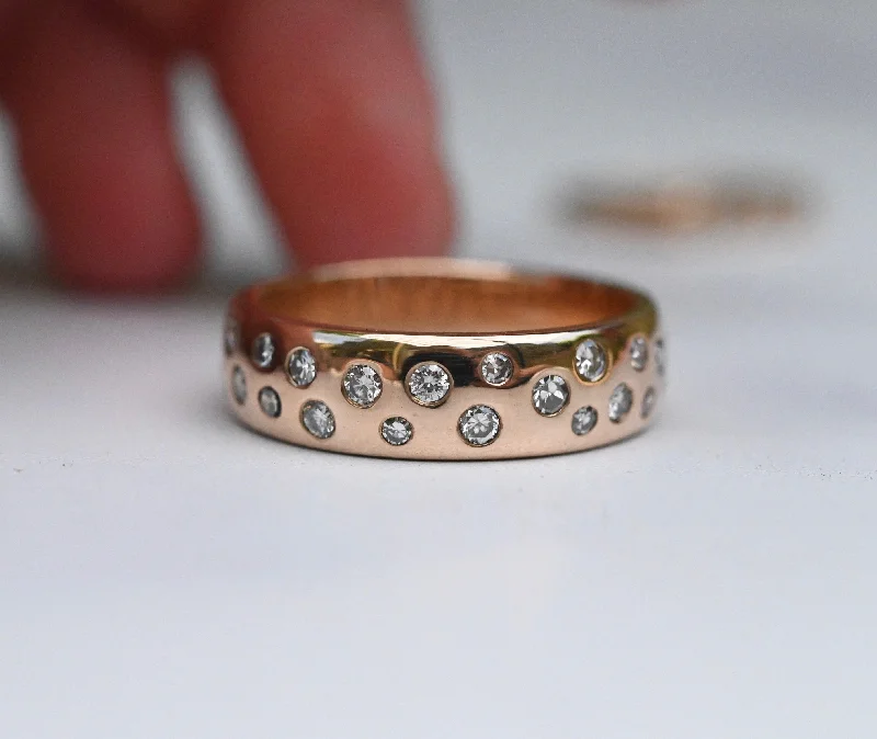 women personalized gemstone rings -Flush Set Diamond 14k Gold Ring - Made to Order