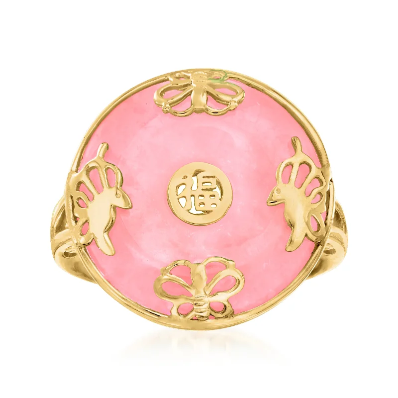 women halo engagement ring sets -Ross-Simons Pink Jade "Good Fortune" Butterfly Ring in 18kt Gold Over Sterling