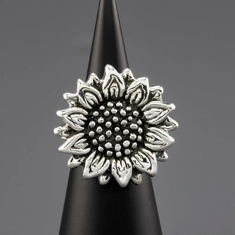 women men’s wedding rings -Sterling Silver Sunflower Ring