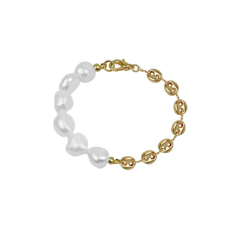 women engraved bangle sets -THE IRIS LINK PEARL BRACELET