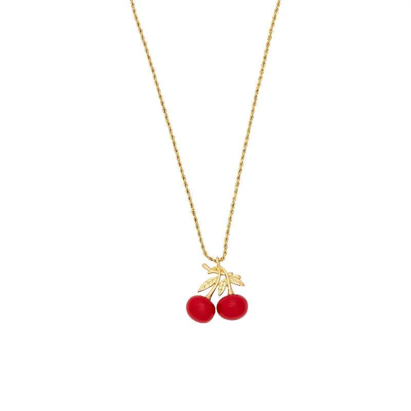 women teardrop necklaces -Gold Rope Chain & Cherry Pendant Necklace