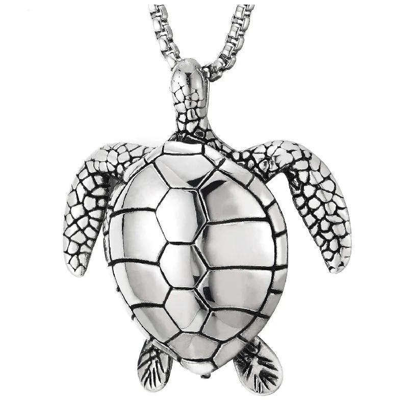 women round pendant necklaces -Stainless Steel Mens Womens Sea Turtle Tortoise Pendant Necklace, 30 inches Wheat Chain, Animal Love