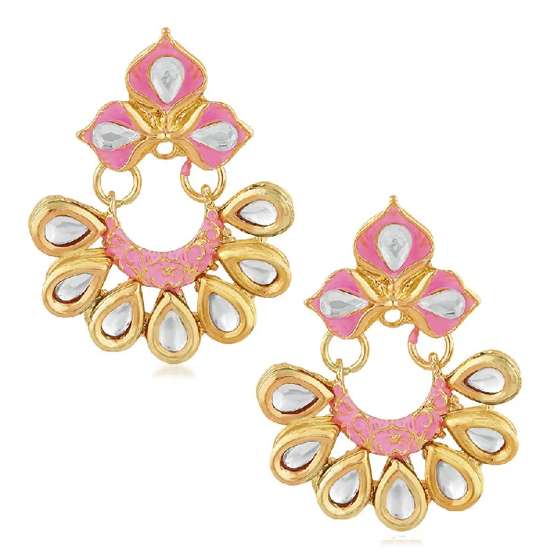 women stacked earrings -Mahi Traditional Floral Chandbali Kundan and Light Pink Meenakariwork Earrings for Women (ER1109677G)