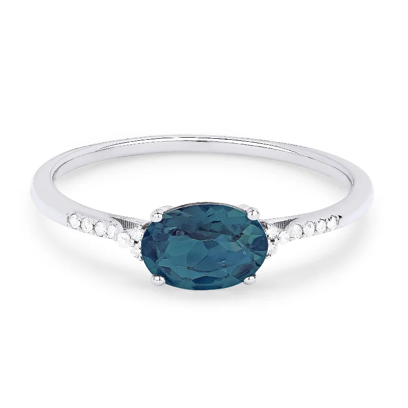 women custom diamond engagement rings -14K White Gold,london Blue Topaz Ring