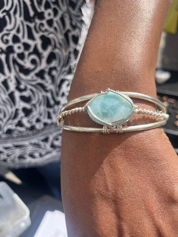 women multicolor bangles -Larimar Sterling Silver Wirewrapped Bracelet