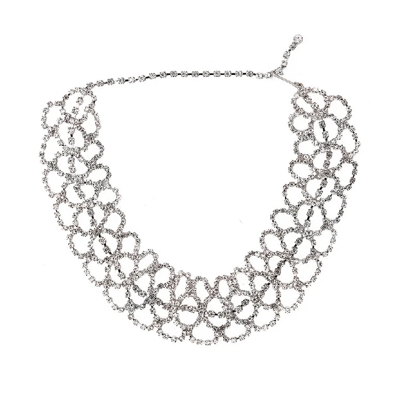 women statement necklaces -Silver Crystal Lace Choker