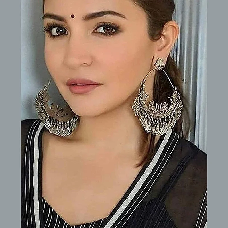 women hoop dangle earrings -Subhag Alankar Silver Chandbali earrings in classic silver design