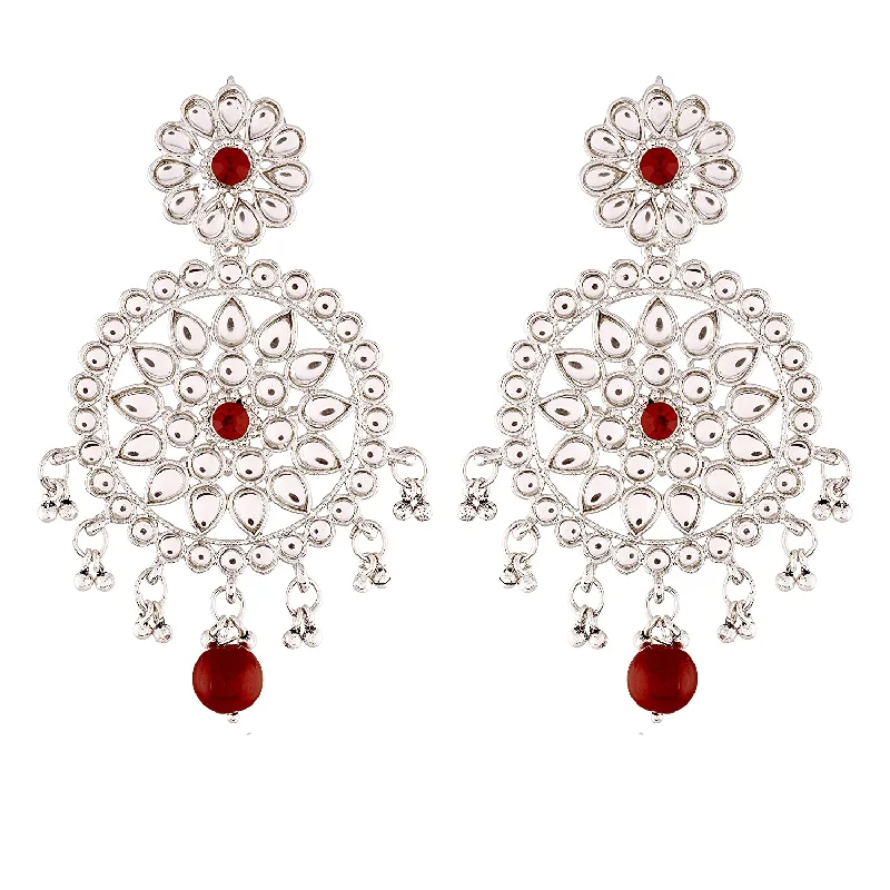 women pearl earrings -Etnico 18k Rhodium Plated Chandbali Earrings Glided With Kundans For Women/Girls (E2462ZM)