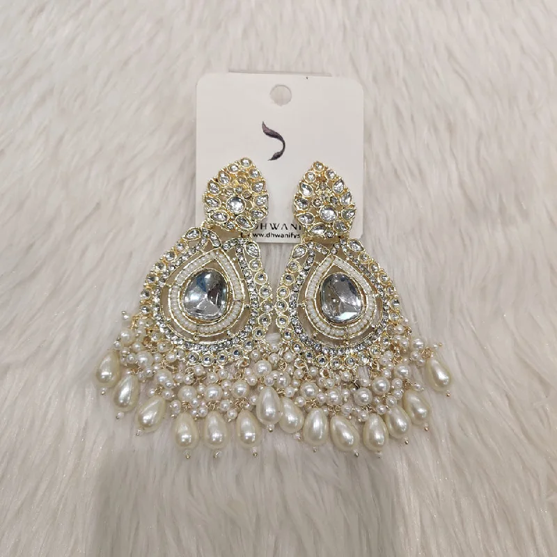 women teardrop earrings -Dhwani Gold Plated Kundan Stone And Pearl Dangler Earrings