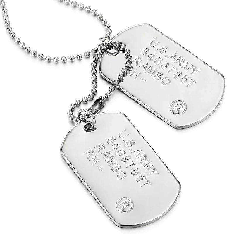 women luxury necklaces -Classic Two-Pieces Mens Military Army Dog Tag Pendant Necklace with 28 inches Ball Chain