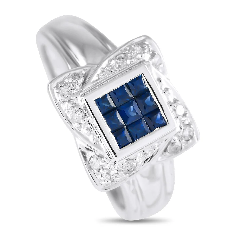 women antique engagement rings -LB Exclusive 14K White Gold 0.15ct Diamond and Sapphire Ring MF28-120324