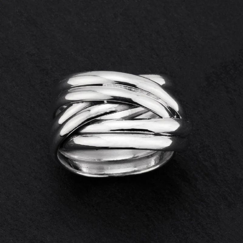 women pear-shaped rings -Wide Sterling Silver Interlocking Multi Band Ring