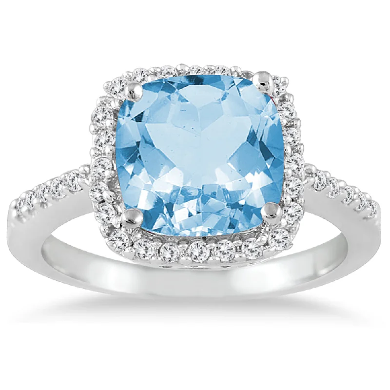 women antique engagement rings -2 1/2 Carat Cushion Cut Topaz And Diamond Ring 14K White Gold