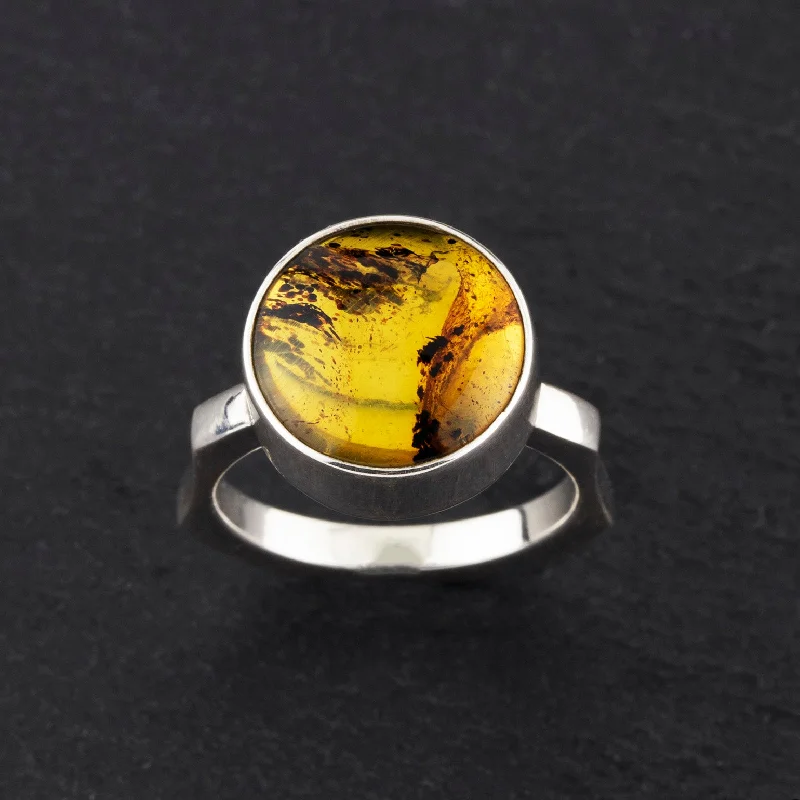 women princess cut rings -Sterling Silver Round Amber Ring