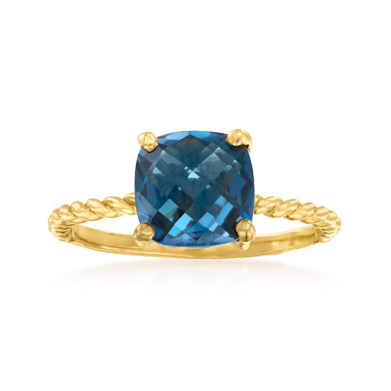 women two-tone engagement rings -Ross-Simons London Blue Topaz Twist Ring in 18kt Gold Over Sterling