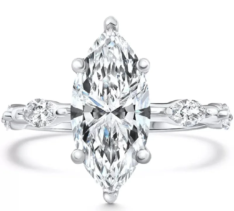 women classic engagement rings -Certified 3.40Ct Marquise Diamond Engagement Ring 14k White Gold Lab Grown