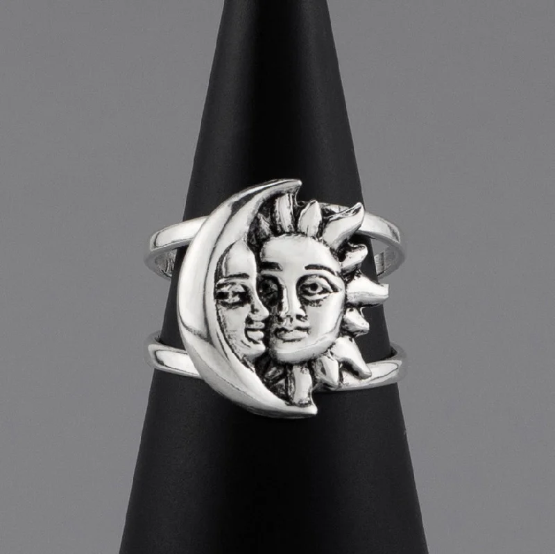 women black diamond rings -Sterling Silver Moon and Sun Ring