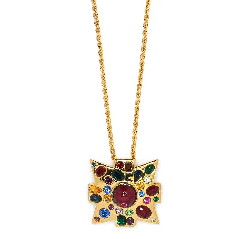 women ruby necklaces -Gold Maltese Cross Pendant Necklace