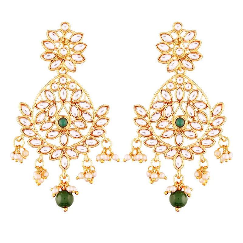 women elegant diamond earrings -Etnico Traditional Gold Plated Chandbali Earrings Encased With Faux Kundans For Women/Girls (E2465G)