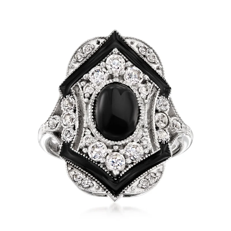 women diamond solitaire engagement rings -Ross-Simons Onyx and White Zircon Ring With Black Enamel in Sterling Silver