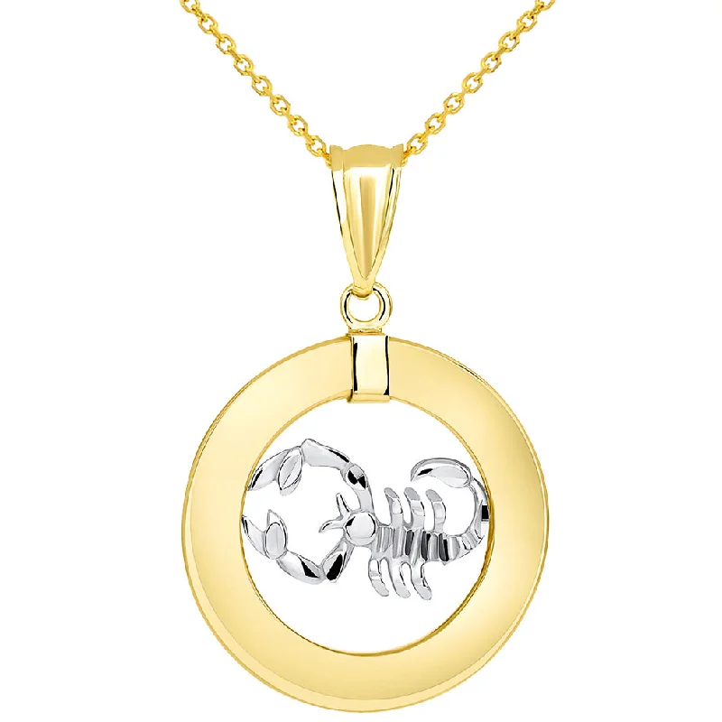 women celestial necklaces -14k Two Tone Gold Open Circle Scorpio Zodiac Sign Pendant Necklace