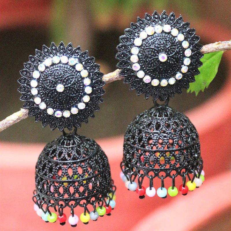 women oval earrings -H K Fashion Black Plated Beads Jhumki Earrings