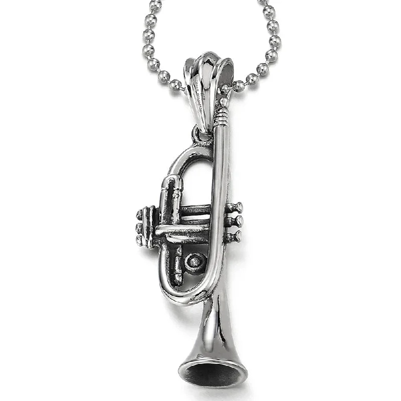 women trendy gold necklaces -Trumpet Pendant Necklace for Men Women Stainless Steel with 30 inches Ball Chain