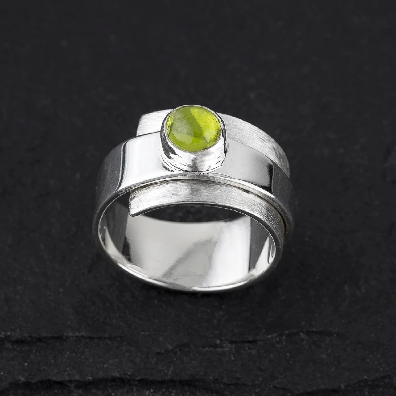 women sapphire and diamond rings -Sterling Silver and Peridot Wide Band Wrap Ring